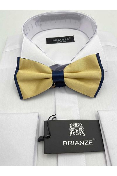 Brianze Satin Bow Tie Ecru Navy Blue