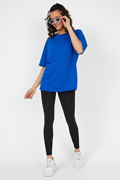 BESTTRENDY Erkek Bebe Mavi Oversize Bol Kalıp Düz Renk T-shirt