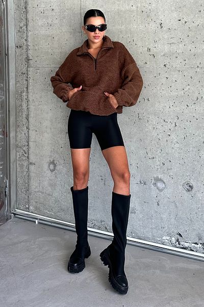 MODAGEN Stehkragen-Lamm-Teddy-Stoff-Damen-Polar-Sweatshirt