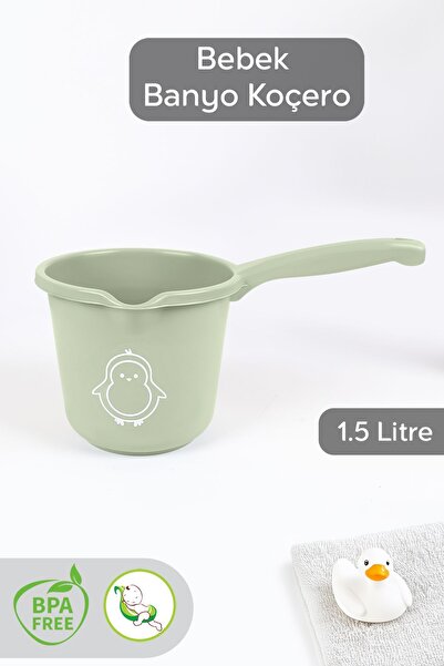 Meleni Baby Bebek Banyo Maşrapası - Figürlü Maşrapa - 1,5 Lt Koçero - Yeşil