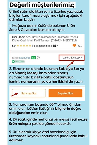 Lusi Doog İsimli Kedi Tasması Kedi Boyun Tasması Ayarlanabilir