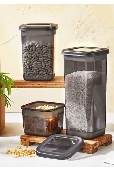 HOMİNG Anthracite Set of 3 Homing - Multi-Purpose Organizer Storage Boxes with Lid