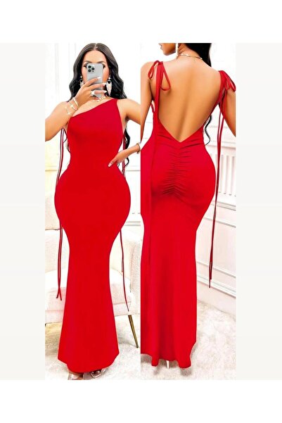 Miss Long Back Low-cut Gather Detailed Dress