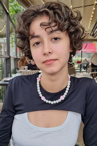 KRIMO Kpop New Jeans Hyein Pink Heart Pearl Bead Necklace