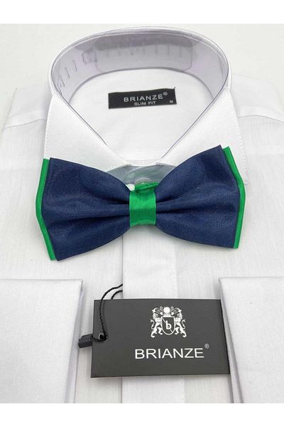 Brianze Satin Bow Tie - Navy Blue Green