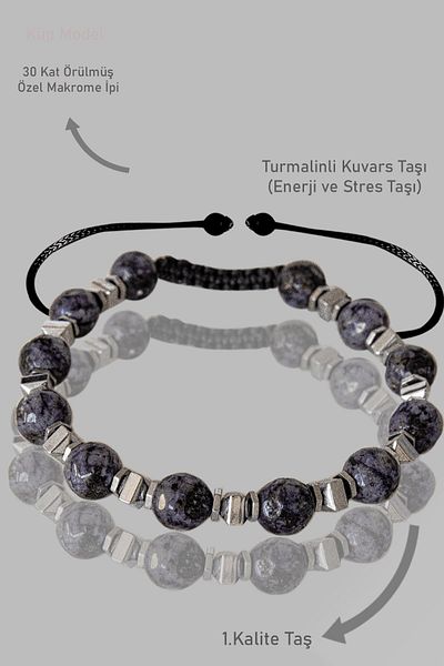Tesbih Atölyesi Silver Real Terahertz Certified - Cheroite Stone Bracelet