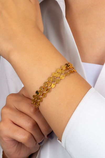 MÜCEVHER SARAYI 22 Ayar Altın üç Sıralı Pullu Bileklik