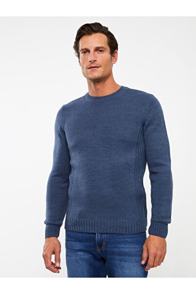 LC Waikiki LCWAIKIKI Classic İndigo Melanj Bisiklet Yaka Uzun Kollu Erkek Triko Kazak