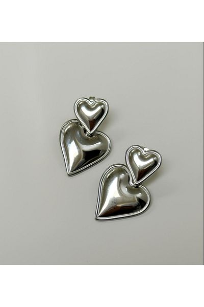 İLKYAZ ACCESSORY BOMBED DOUBLE HEART EARRINGS