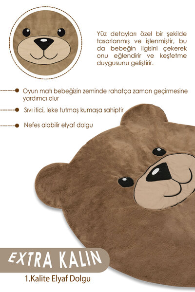 mordesign Bebek/Çocuk Oyun Halısı, Yenidoğan Emekleme Pedi, Aktivite Oyun Matı, Peluş Kumaş, Morbear Serisi