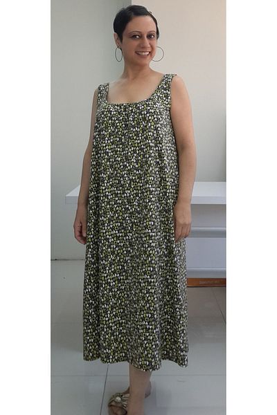 Mertcan Butik Khaki Green Heart Patterned Gathered Combed Cotton Dress - Strappy