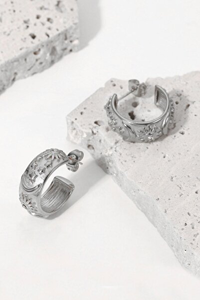 Glaren Gökyüzü Temalı Vintage Gümüş Renk Halka Kadın Küpe