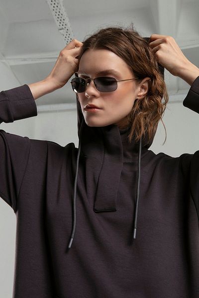 BENMANAJ Anthracite Hooded Soft Textured Women's Sweatshirt
