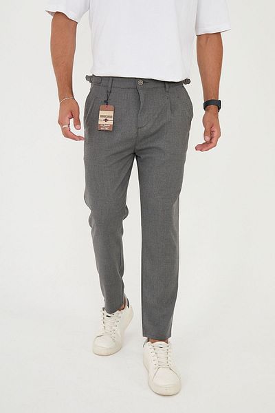 BROCARD Ανδρική ζώνη πόρπης Boyfriend Mold καλής ποιότητας Άνετο υφασμάτινο παντελόνι σε σκούρο γκρι