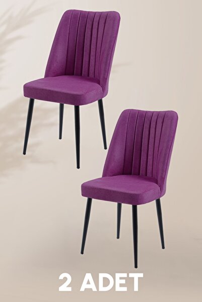 MYMASSA Vento Sandalye - Jerika Mor - Metal Siyah Ayak (2 ADET) - Salon Sanda...