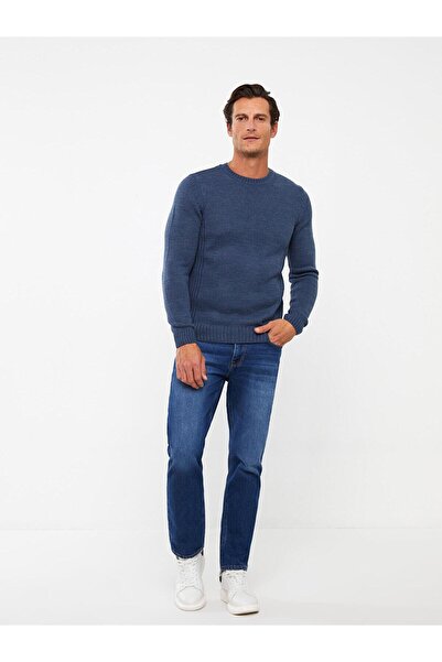 LC Waikiki LCWAIKIKI Classic İndigo Melanj Bisiklet Yaka Uzun Kollu Erkek Triko Kazak