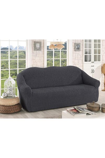 Karna Home Stretch 3-Seater Cotton Sofa Couch Cover Dark Grey