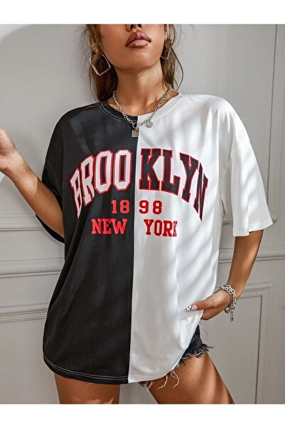 arıkoğlu kumaşçılık Ark Moda fekete fehér női Brooklyn Oversize póló