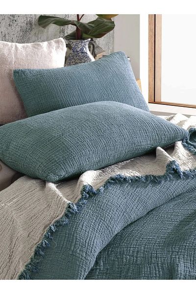 destinyhometex Двоен легъл Ocean Green с 4 слоя многослоен муселин, 100% памук, 230x250 см, размер King Size