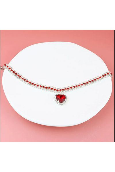 SYNOPE Crystal Red Stone Glittering Heart Ornate Cat Dog Collar Collar Necklace Animal Accessories
