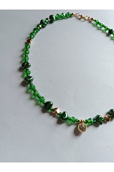 Fata Morgana Accessory Beyaz Pırıltı Uçlu Incili Yeşil Kolye