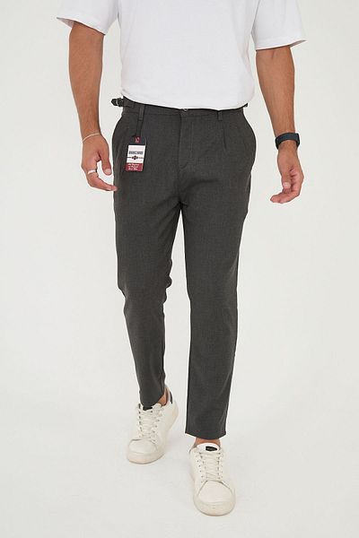 BROCARD Ανδρικό Anthracite Italian Cut Boyfriend Άνετο καλοκαιρινό υφασμάτινο παντελόνι με ζώνη με αγκράφα