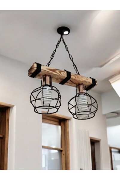 Genel Markalar 2'li Fenerli Doğal Sarkıt Ahşap Avize, Kahverengi, Şık ve Sıca...