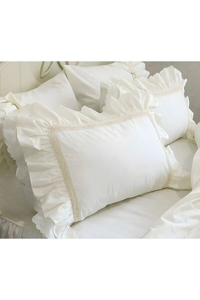 METİNEV White Frilly and Scalloped Cotton Satin Pillowcase