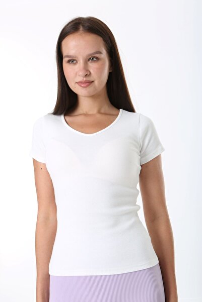 Rooted Kadın  Basic V Yaka T-shirt ,Fitilli Kaşkorse Kumaş bluz