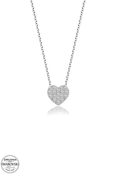Swarovski Zirconia Kadın Kalp 18 Taşlı Montür Saf Gümüş Kolye