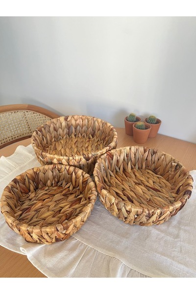 Mirilliahome Натурален ръчно изтъкан комплект от 3 кошници - кръгли