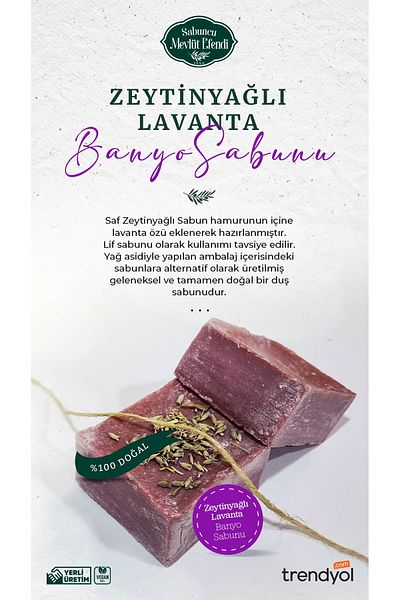 Sabuncu Mevlüt Efendi Natural Lavender Bath Soap 400 gr (4 PCS)