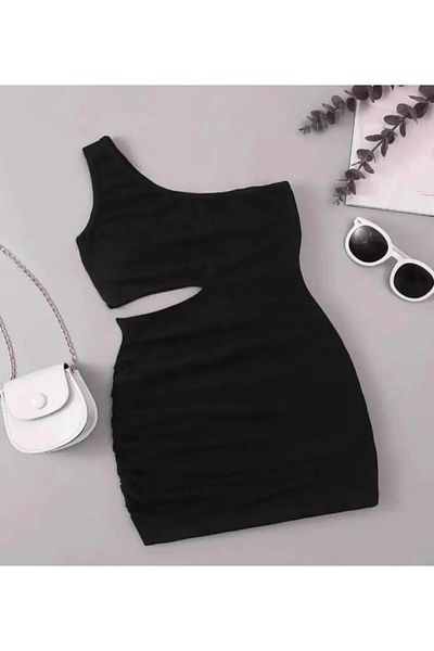 npLStore Girl's One Shoulder Low-Cut Detail Mini Strap Dress