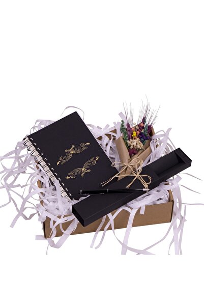 Kitaplı Hediye Kişiye Özel Defter - Kalem Ve Kuru Çiçek Buketi Hediye Seti- D...
