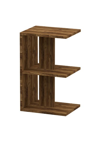 Mahmayi Modern E Shape Night Stand, Side End Table with 3 Open Storage Shelf Dark Hunton Oak