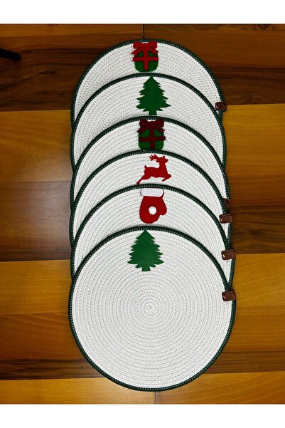 Patiska Tasarım Yılbaşı Konseptli, El Yapımı Jüt Supla, 6'lı Jüt Amerikan Servis Takımı