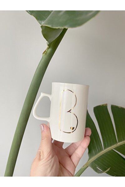 Mugtasarım 24k Altın Yaldızlı Porselen Mug-280cc- B Harfi