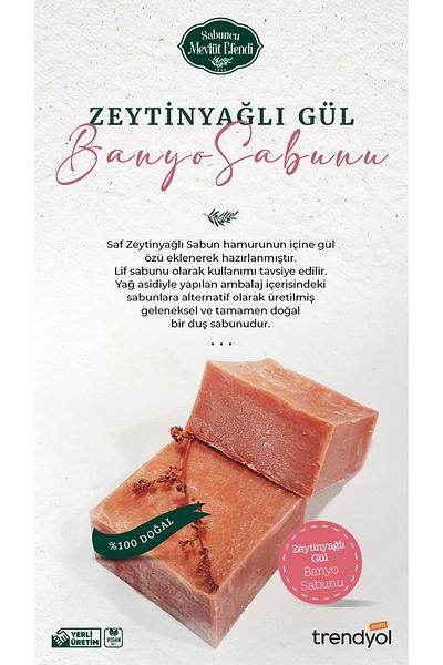 Sabuncu Mevlüt Efendi Natural Rose Bath Soap 400 gr (4 PCS)