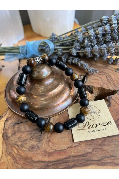 parze doğaltaş Natural Stone Tiger Eye and Onyx Design Bracelet