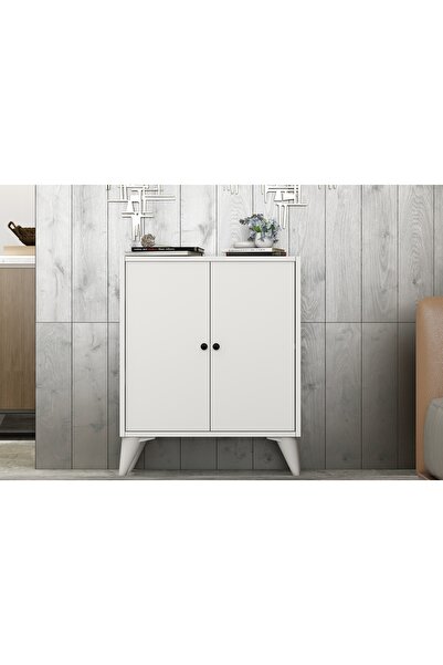Nettrends Eva 2 Kapaklı Ayaklı Özel Tasarım Modern Beyaz Konsol