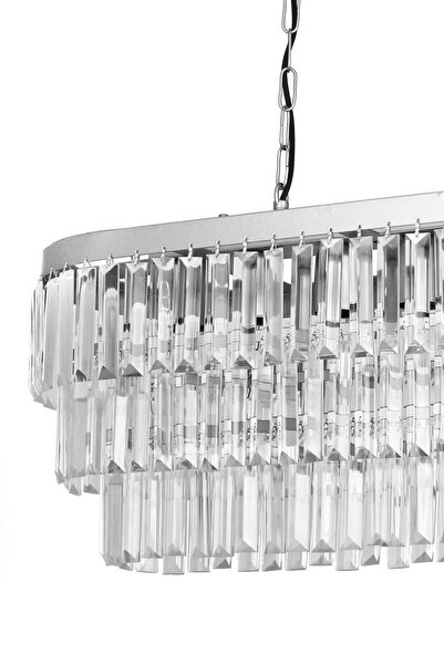 Avizemoda Linsa 70x30 Cm'lik Kristal Cam Taşlı Yemek Masası Üstü Lüks Avize - (gümüş Yaldız)
