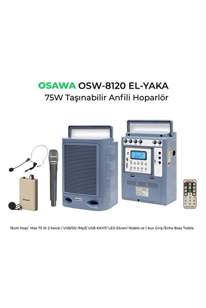 Genel Markalar Osw-8120 1 El + 1 Yaka Mikrofonlu Mevlüt Anfisi, Portatif Taşınabilir Ses Sistemi