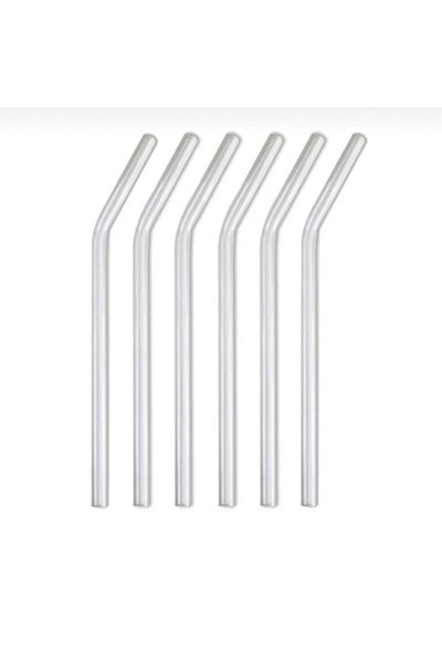 ALTIN MUTFAK 6 Pieces Clear Glass Curved Straws Cocktail Presentation Straws Washable