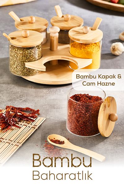 Vienev 5-Piece Glass Spice Rack with Bamboo Stand and Spoon