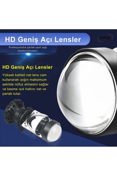 Stavye H4 Mercekli Led Far Ampulü Projektör Yeni Nesil Şimşek Etkili Tak,Çalıştır xenon far zenon