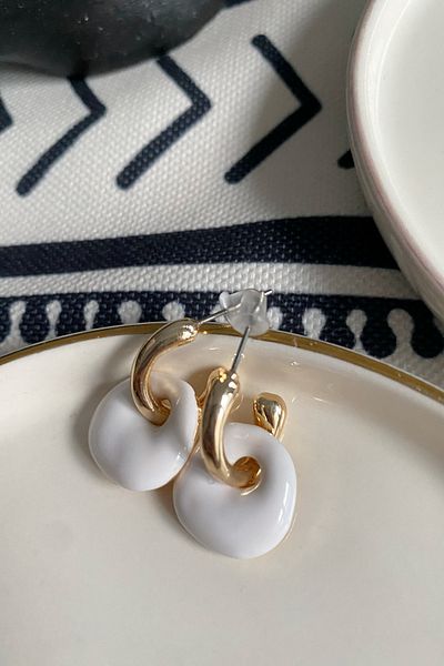 Glaren White Enamel Two Piece Design Women's Earrings