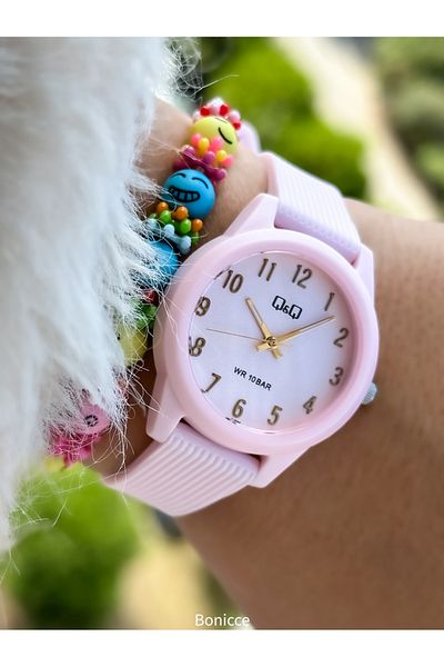 Q&Q Pink Silicone Corded 10 Bar Waterproof Girl's Wristwatch - Pool and Sea Use