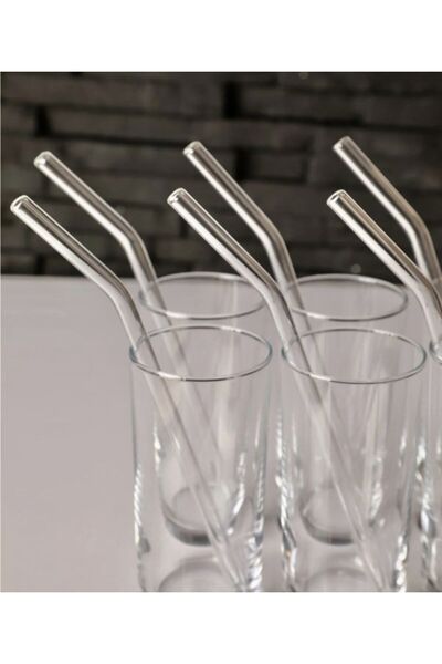 ALTIN MUTFAK 6 Pieces Clear Glass Curved Straws Cocktail Presentation Straws Washable