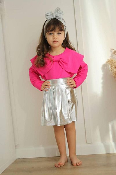 Zuzu Fuchsia Metallic Shorts Skirt Suit