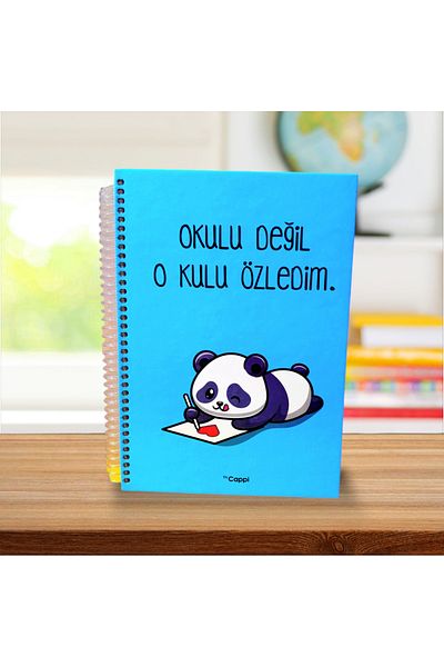 ÇİLEKHOMEAVM PAnDA - Blue Colored Hard Cover Daily Memory Book, School Notebook and AGenda
